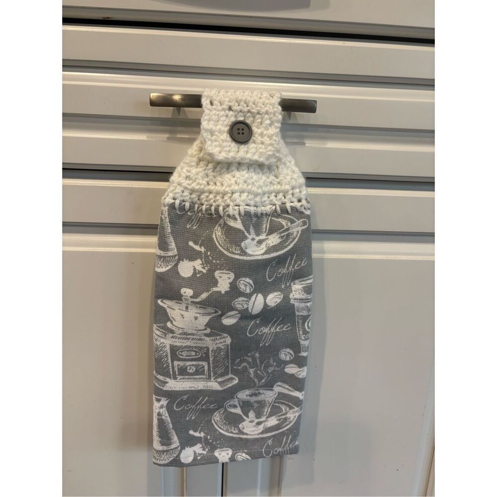 Crochet Top Kitchen Towel-Coffee-blue towel